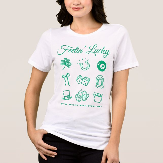 Camiseta Dia de São Patrício Cute Doodle Art Lucky Irish (Frente)