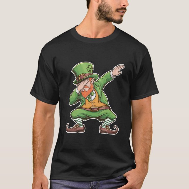Camiseta Dia de São Patrício Dab Dabbing Leprechaun Em Verd (Frente)
