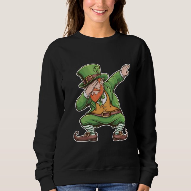 Camiseta Dia de São Patrício Dab Dabbing Leprechaun Em Verd (Frente)