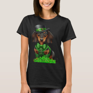 Camiseta Dia de São Patrício Dachshund Irish Shamrock Girl 