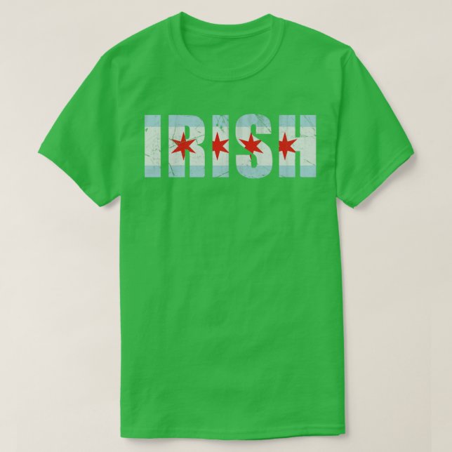Camiseta Dia de São Patrício de bandeira de Chicago irlande (Frente do Design)