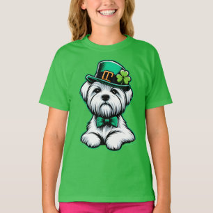 Camiseta Dia de São Patrício de Cão Maltês de Shamrock Iris