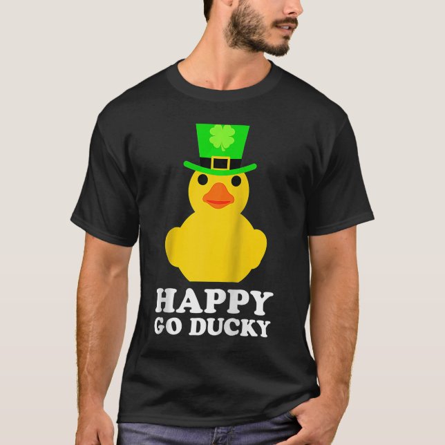 Camiseta Dia de São Patrício de chapéu de Leprechaun Pato d (Frente)