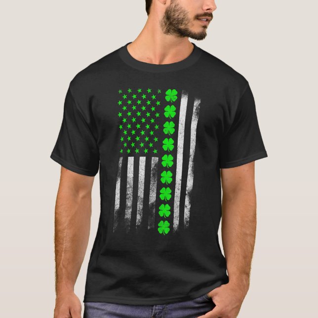Camiseta Dia de São Patrício de Shamrock da bandeira americ (Frente)
