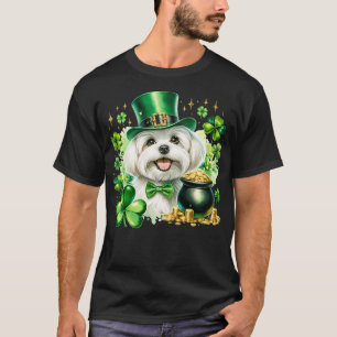 Camiseta Dia de São Patrício de Shamrock do cão maltês Luck