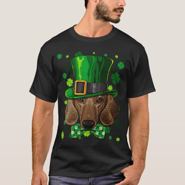 Camiseta Dia de São Patrício de Shamrock irlandês Dachshund (Frente)