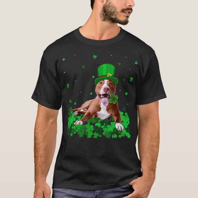 Camiseta Dia de São Patrício de Shamrock irlandês Pitbull L (Frente)