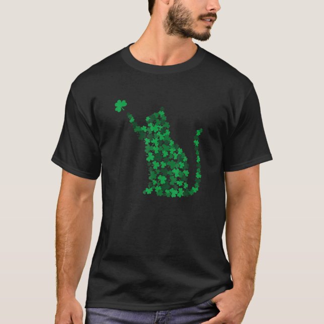 Camiseta Dia de São Patrício De Shamrock para gatos pretos  (Frente)