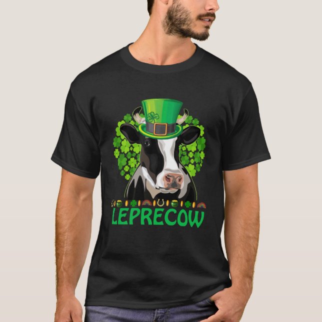 Camiseta Dia de São Patrício De Vaca Leprecocemente Mulhere (Frente)