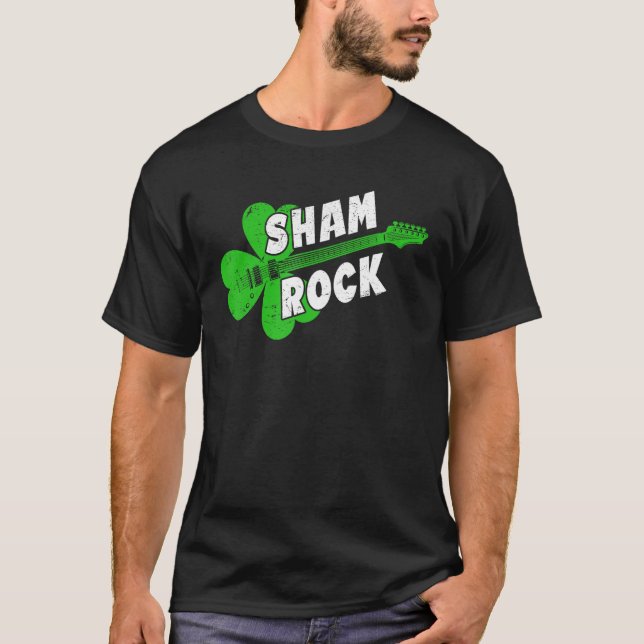 Camiseta Dia de São Patrício de Violão de Shamrock Sham Roc (Frente)