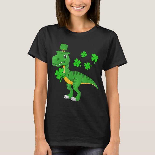 Camiseta Dia de São Patrício Dinossaur Shamrock Leprechaun  (Frente)