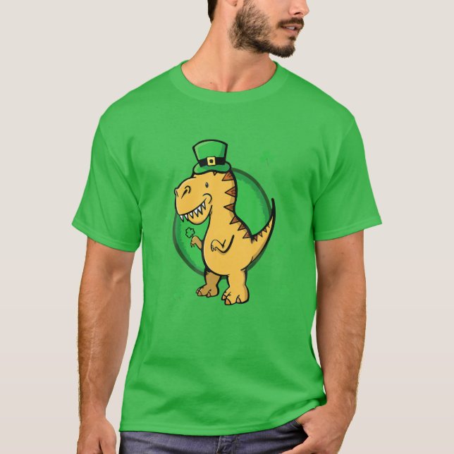 Camiseta Dia de São Patrício Dinossauro Irlandês Engraçado  (Frente)