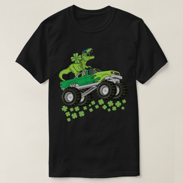 Camiseta Dia de São Patrício Dinossauro T Rex Monster Kids (Frente do Design)