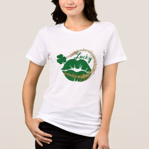Camiseta Dia de São Patrício Dourado Verde do Beijo Irlandê