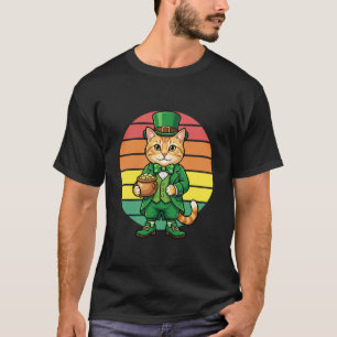 Camiseta Dia de São Patrício Duende Gato Trevo da Sorte