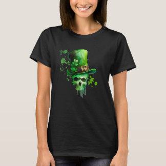 Camiseta Dia de São Patrício Duende Irlandês Trevo Caveira 
