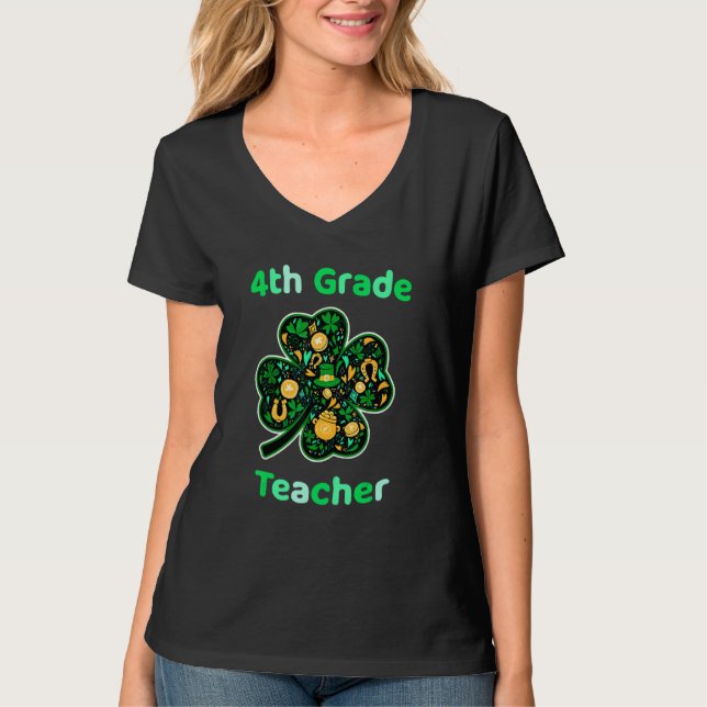 Camiseta Dia de São Patrício Engraçado de Professores do 4º (Frente)