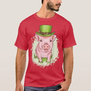 Camiseta Dia de São Patrício Engraçado Porco Shamrock Porco
