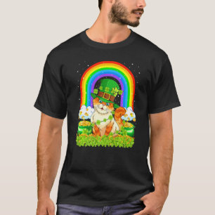 Camiseta Dia de São Patrício Gato Arco-Íris Leprechaun