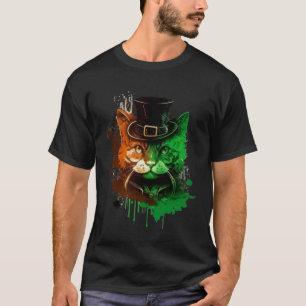 Camiseta Dia de São Patrício Gato Leprechaun Lucky Green Or