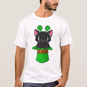 Camiseta Dia de São Patrício Gato Leprechaun Shamrock Kit