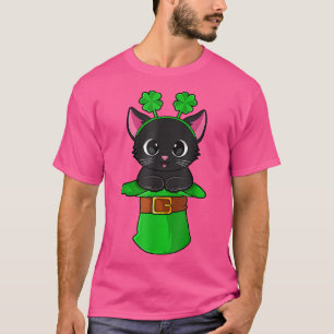 Camiseta Dia de São Patrício Gato Leprechaun Shamrock Kitte