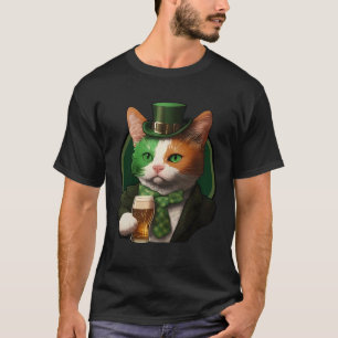 Camiseta Dia de São Patrício Gato Malhado Cerveja Fofo Bebe