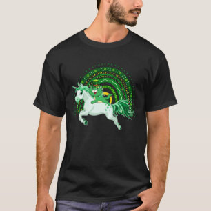 Camiseta Dia de São Patrício Gato Montando Unicórnio Fofo C