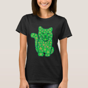 Camiseta Dia de São Patrício Gato Silhouette Green Shamrock