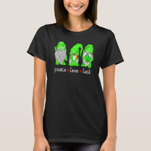 Camiseta Dia de São Patrício Gnomo Paz Amor Sorte Coração T