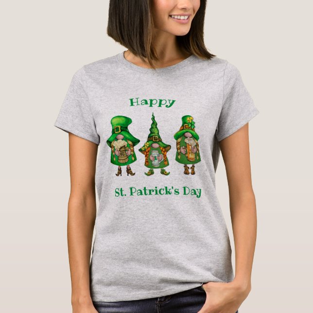 Camiseta Dia de São Patrício Gnomos Menina Verde (Frente)