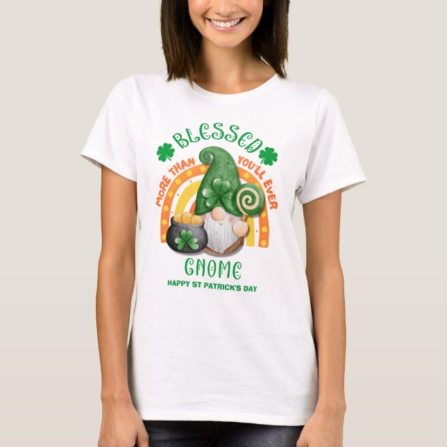 Camiseta Dia de São Patrício Green Irish Gnomo BLESSED (Frente)