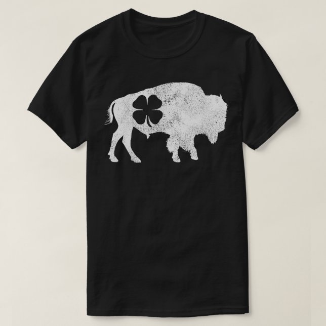 Camiseta Dia de São Patrício Green Shamrock Buffalo Bison I (Frente do Design)