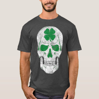 Camiseta Dia de São Patrício Green Shamrock Skull Irish Gif