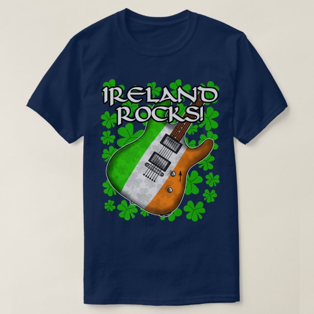 Camiseta Dia de São Patrício Guitar Irish Flag (Frente do Design)