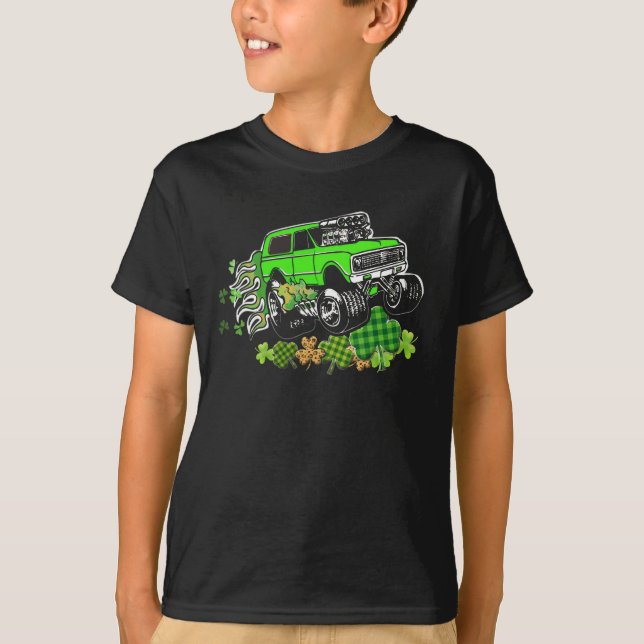 Camiseta Dia de São Patrício infantil para o caminhão monst (Frente)