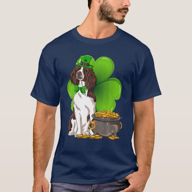 Camiseta Dia de São Patrício Inglês Springer Spaniel Shamro (Frente)