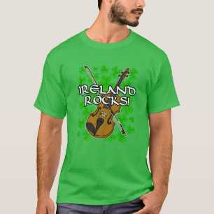 Camiseta Dia de São Patrício Ireland Rocks Irish Fiddle Vio