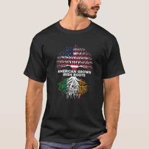 Camiseta Dia de São Patrício Irish American Flag Grown Root
