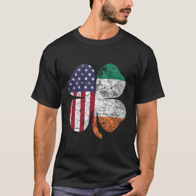 Camiseta Dia de São Patrício Irish American Flag Ireland Sh (Frente)