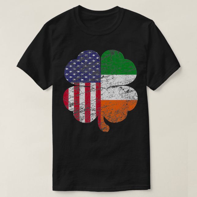 Camiseta Dia de São Patrício Irish American Flag Shamr (Frente do Design)