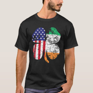 Camiseta Dia de São Patrício Irish American Flag Shamrock