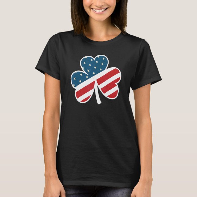 Camiseta Dia de São Patrício Irish American Flag Shamrock 1 (Frente)