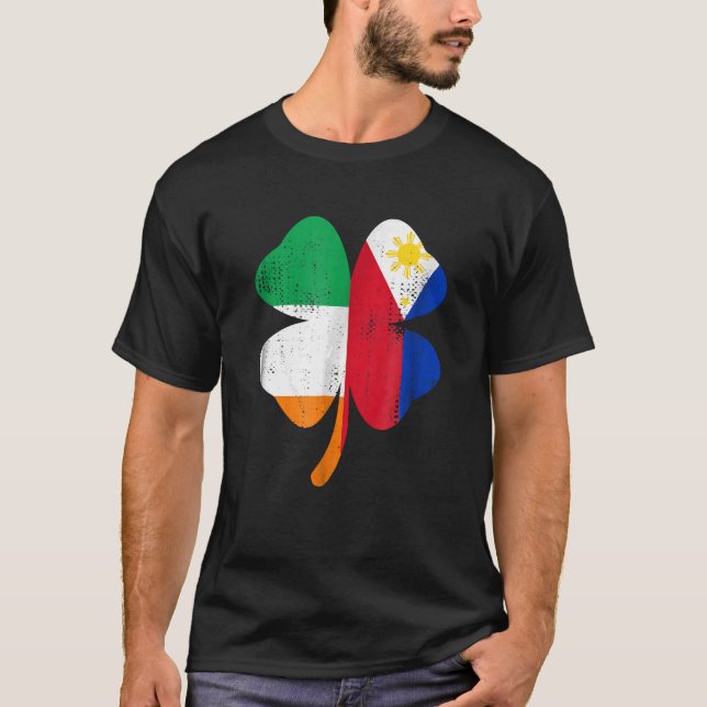 Camiseta Dia de São Patrício irlandês Filipino Flags T-Shir (Frente)