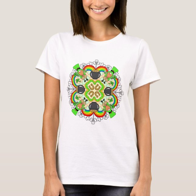 Camiseta Dia de São Patrício | Irlandês inspirado Mandala (Frente)