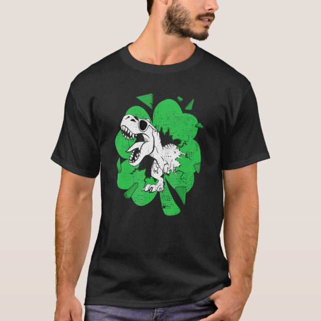Camiseta Dia de São Patrício Irlandês T Rex Dinossaur Boys  (Frente)