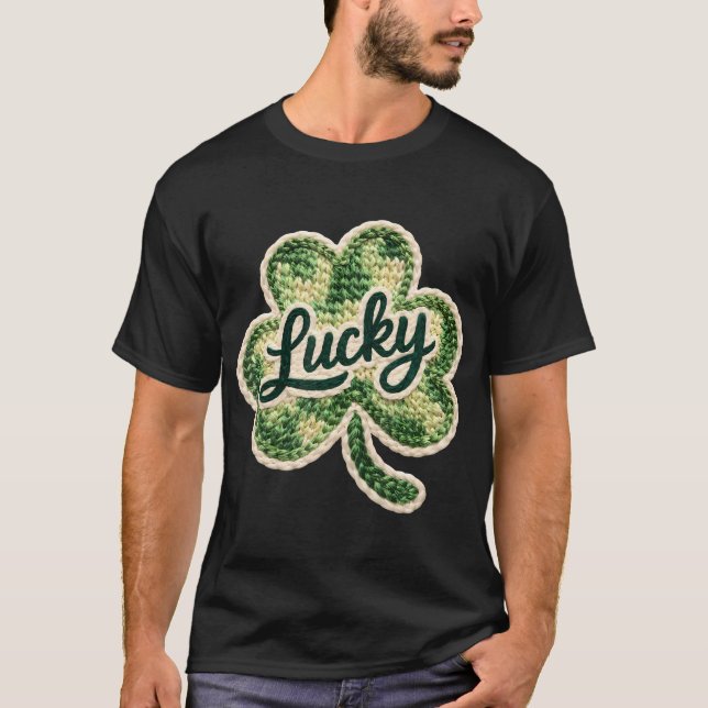 Camiseta Dia de São Patrício Latch Hook Yarn Crochet Sorte  (Frente)