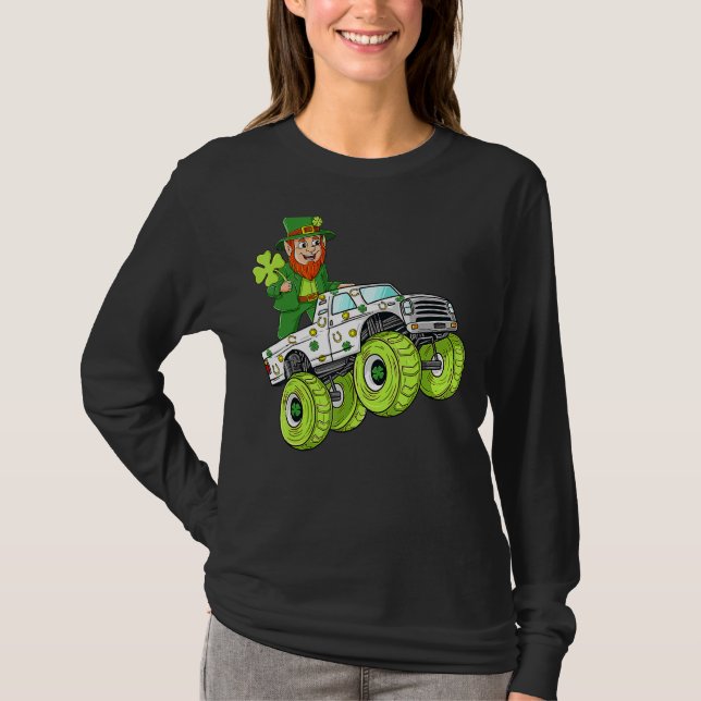 Camiseta Dia de São Patrício Leprechaun Monster Truck Lucky (Frente)
