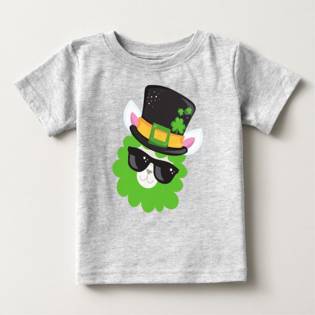 Camiseta Dia de São Patrício, Llama, Alpaca, Chapéu Leprech (Frente)