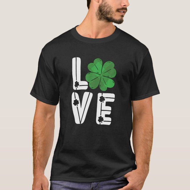 Camiseta Dia de São Patrício Love Shamrock Irish Mens Women (Frente)
